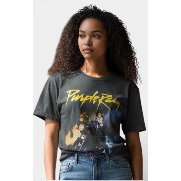 The Prince Estate Tops - Prince Purple Rain Graphic Tee Official Licensed Merch Black Unisex S